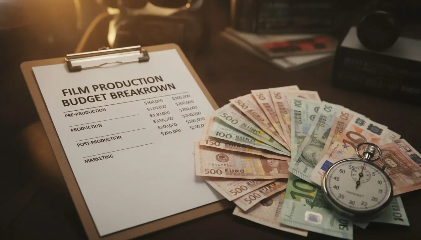 AI video cost speed quality comparison: a budget clipboard, cash, and stopwatch staged side by side for evaluation.