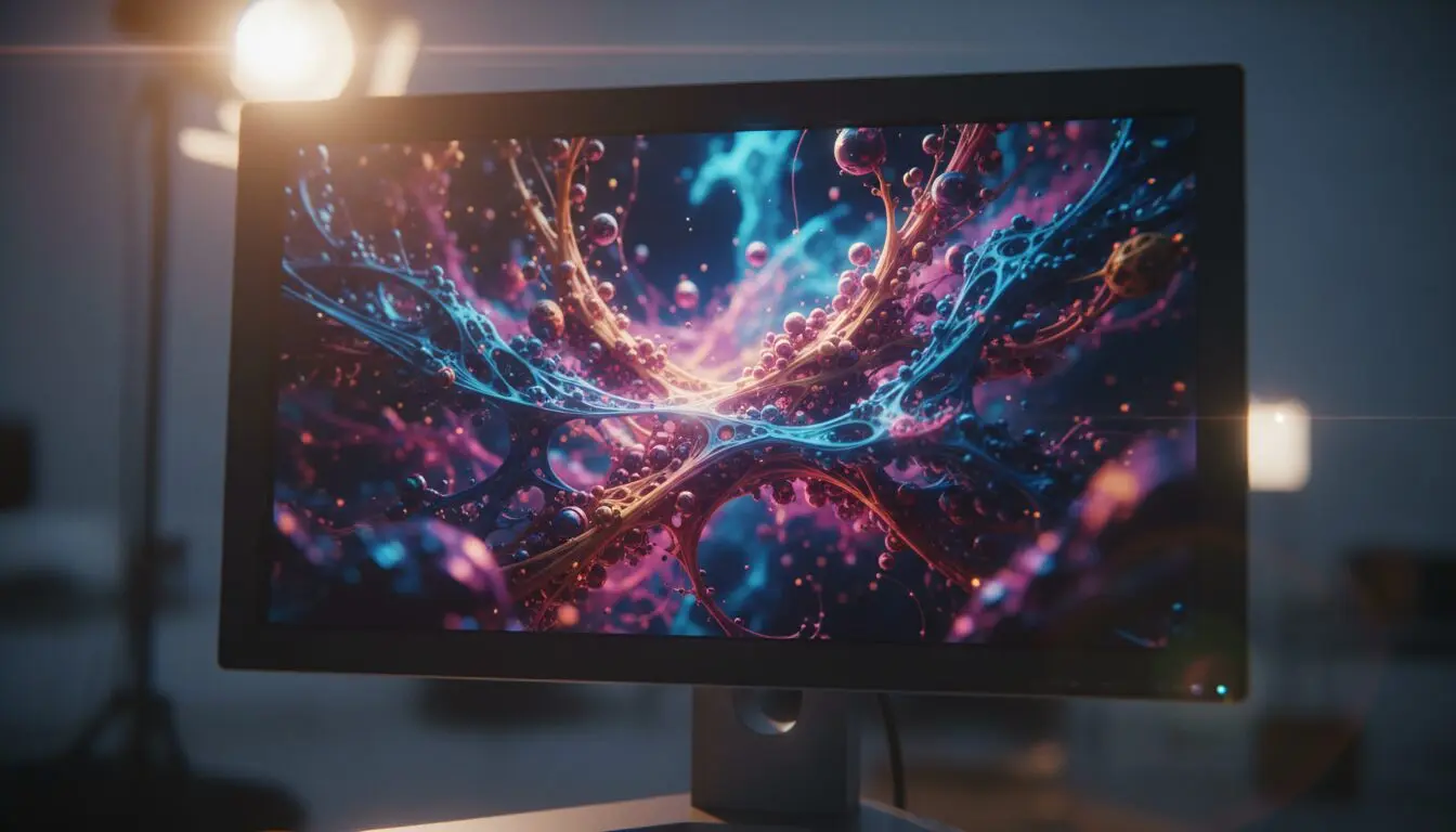 Calibrated reference monitor playing a stylized generated frame — the AI video market order 2026 reads on screen.