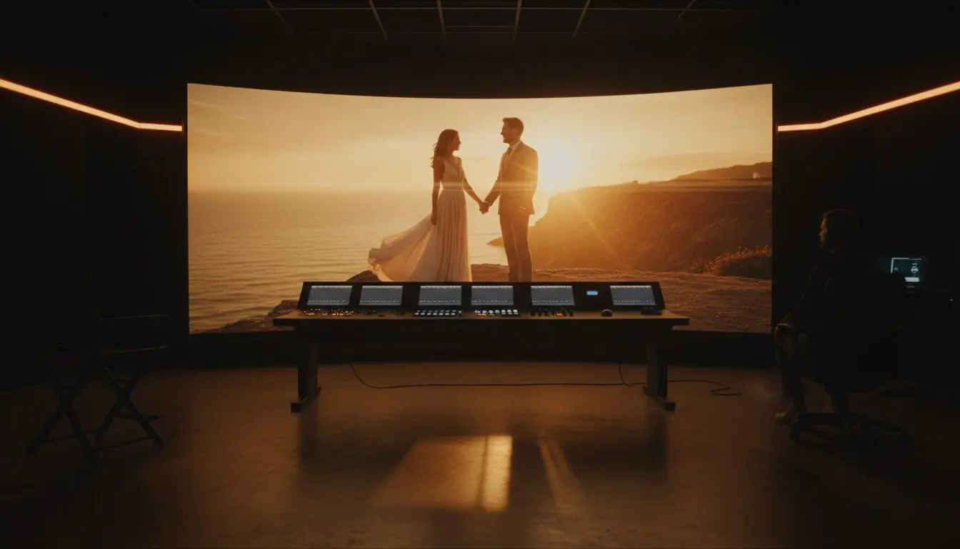 Creative brief for AI commercial executed: a final cinematic frame on a colour-graded studio reference monitor.