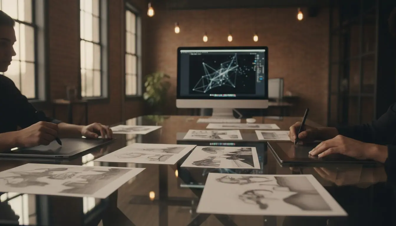 Silent AI video production studio finishing color and motion for an agency partner's client work