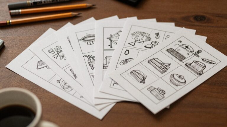 Cinematic editorial still illustrating 'AI Storyboarding' — ArcaneWiz AI video glossary.